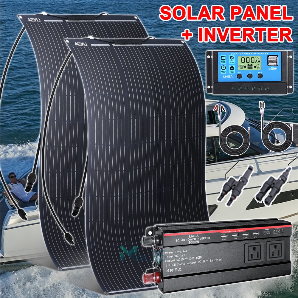 Full 200W Eco Solar Panel+5000W Power Generator Set 110V Home RV Off-Grid Set