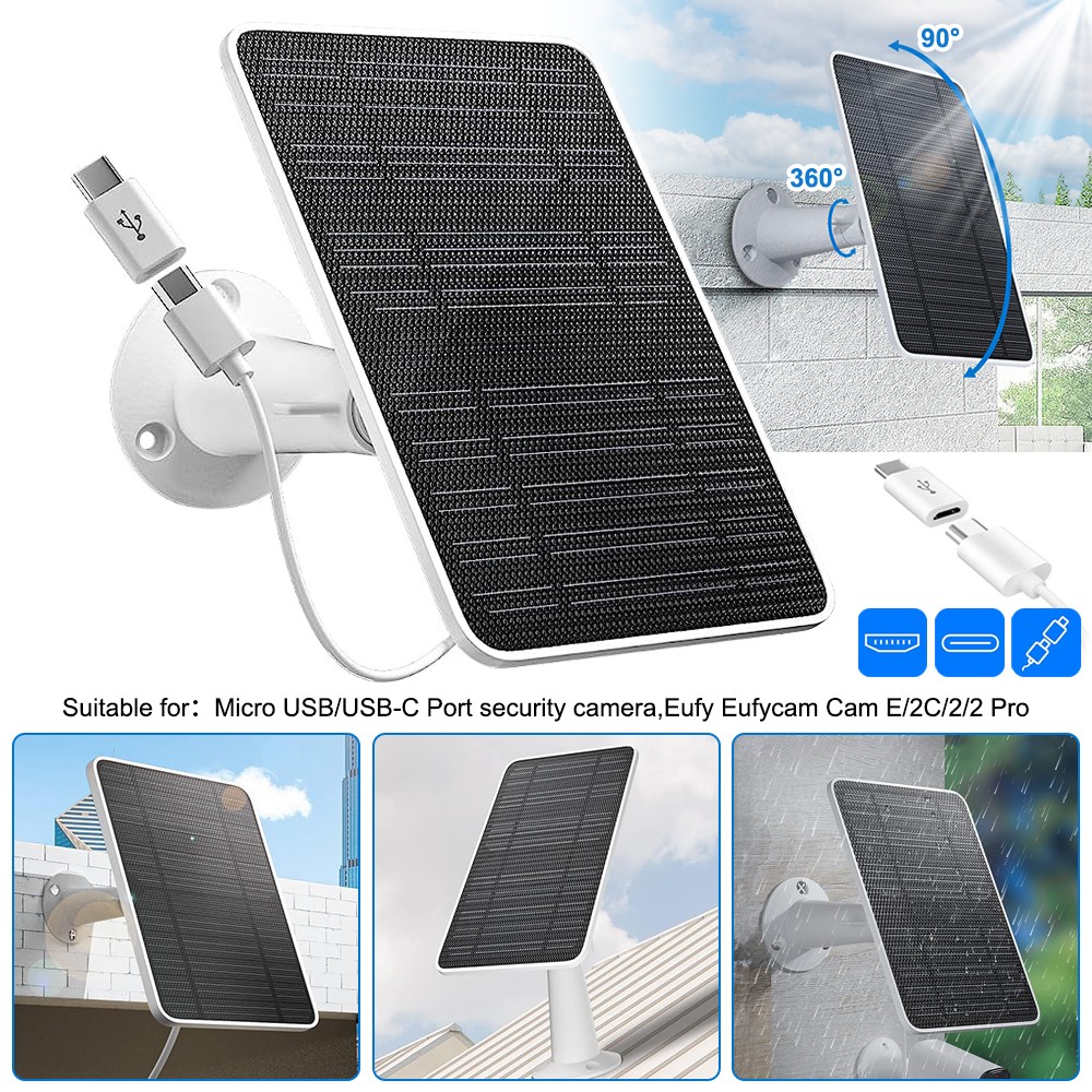 Solar Panel power For Outdoor Ring Spotlight Camera Security Cam Battery Charger