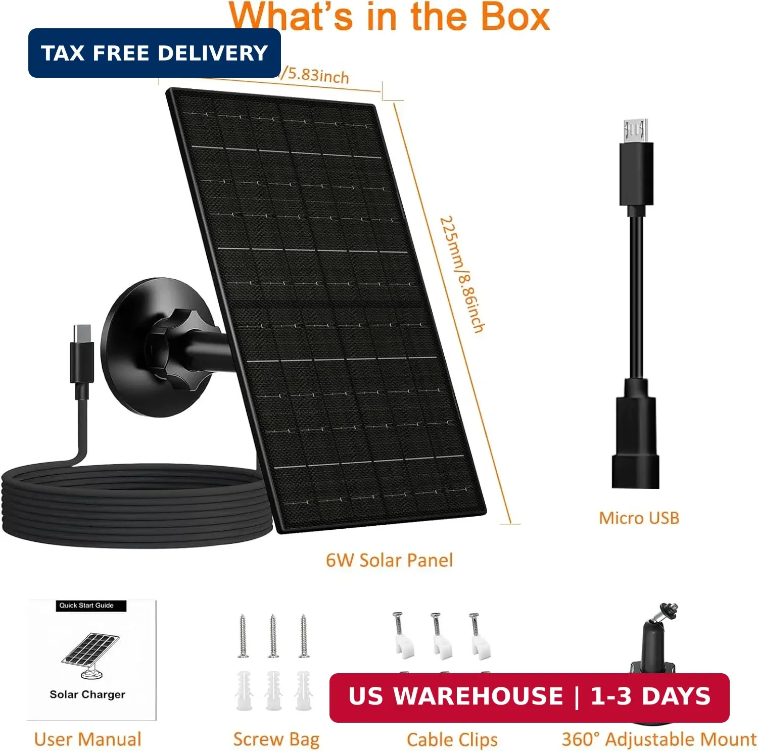 FUTUREZEN 6W Solar Panel for Security Camera Outdoor, 5V USB/USB-C Solar Charger