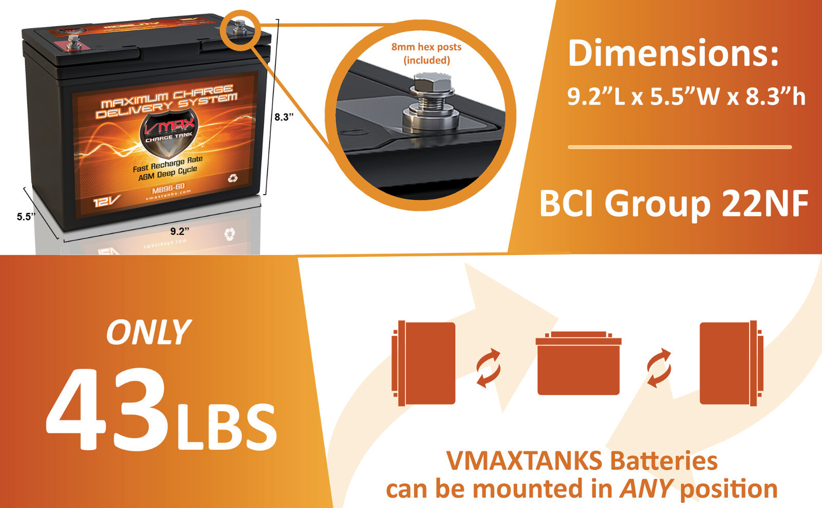 Quantity (8) SLR60 SOLAR 12V AGM 60AH VMAX Deep Cycle BATTERY Solar back up