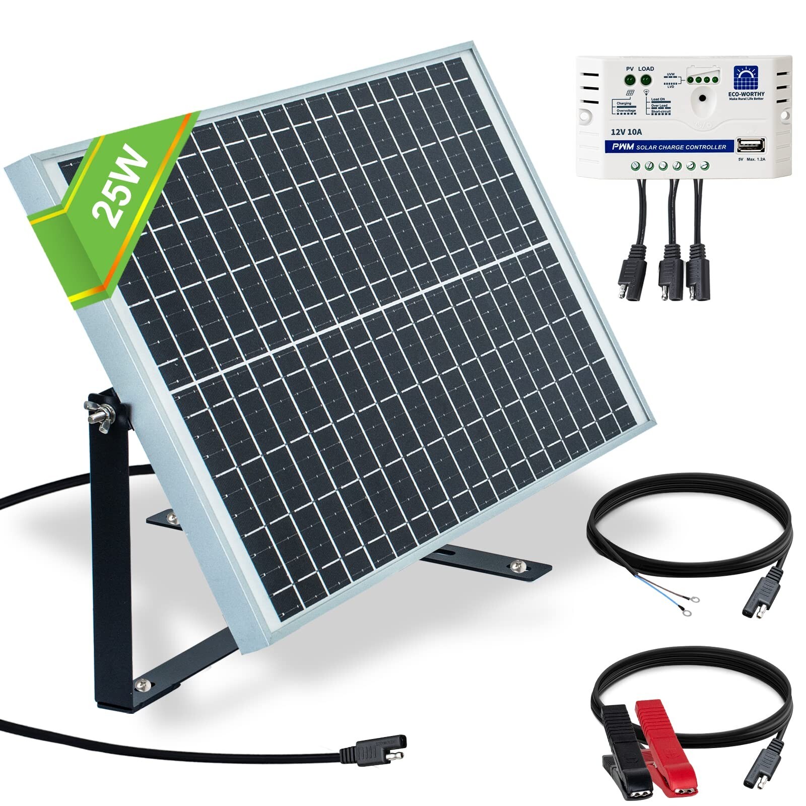 ECO-Worthy 25 Watts 12V Off Grid Solar Panel SAE Connector Kit: Waterproof 25…
