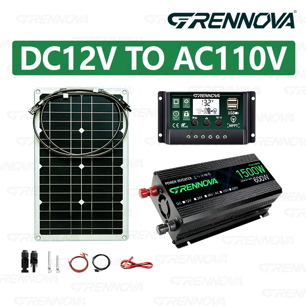 Grennova 1500W Solar Power Kit 80W Panel 12V To 110V/220V Inverter 60A Controlle