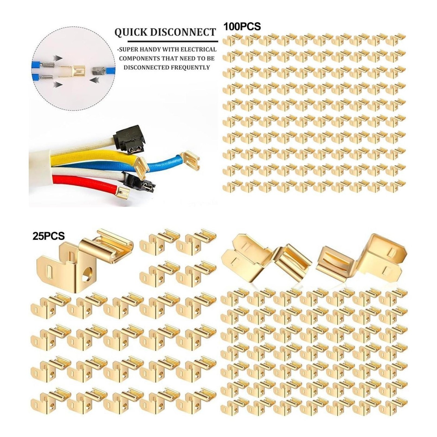 Easily Accessible 25 Pcs Brass Piggyback Spade Connectors in Bulk Packs