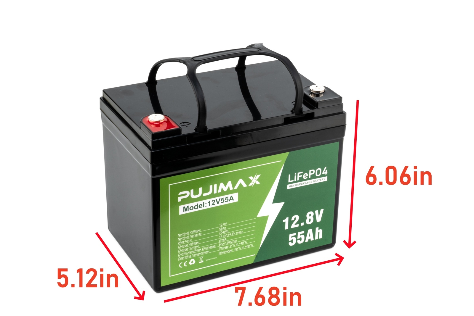 LiFePO4 Lithium Battery 50A 55Ah 12V BMS Deep Cycles for Trolling Motor Solar