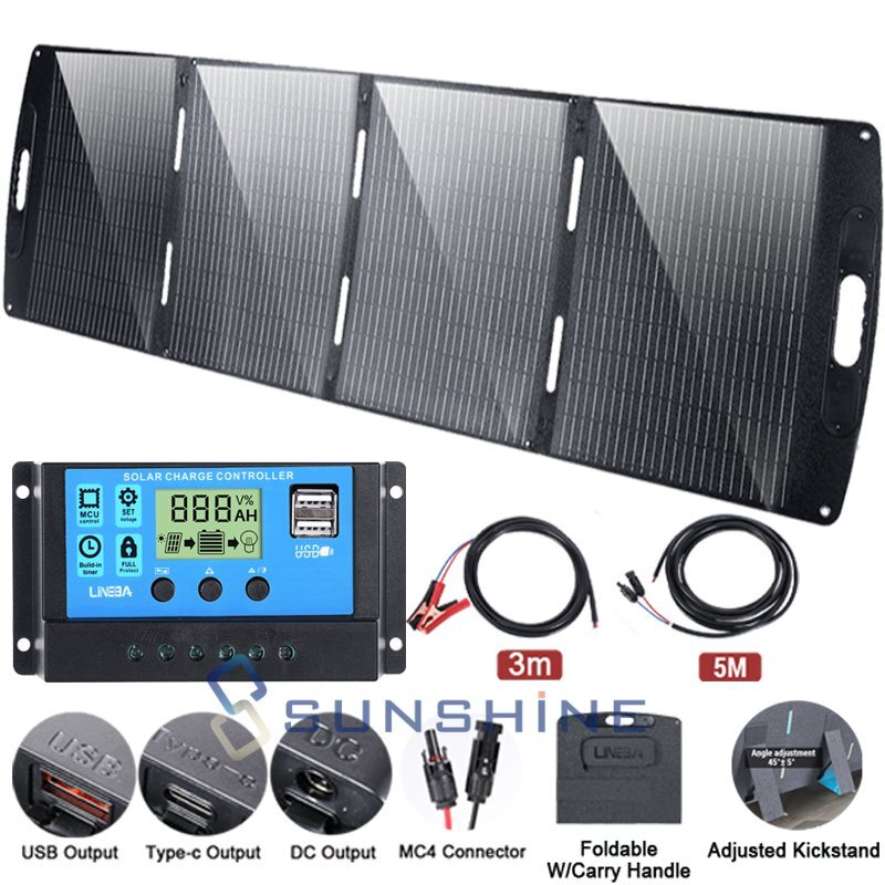 100W 200W Folding Portable Solar Panel Mono 12V Charger RV Boat Home Off-Grid