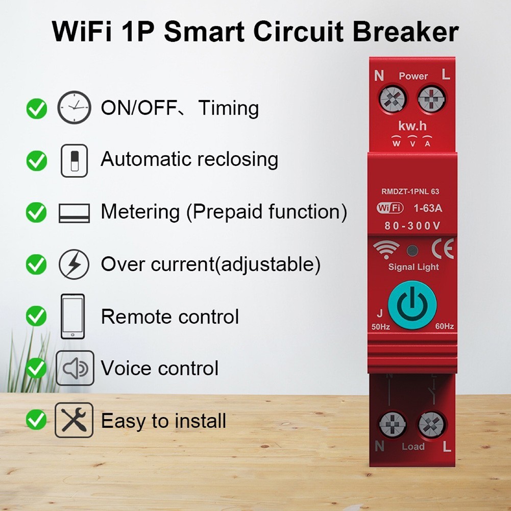 63A Circuit Breaker Meter with Voice Control Compatibility for Smart Home Use