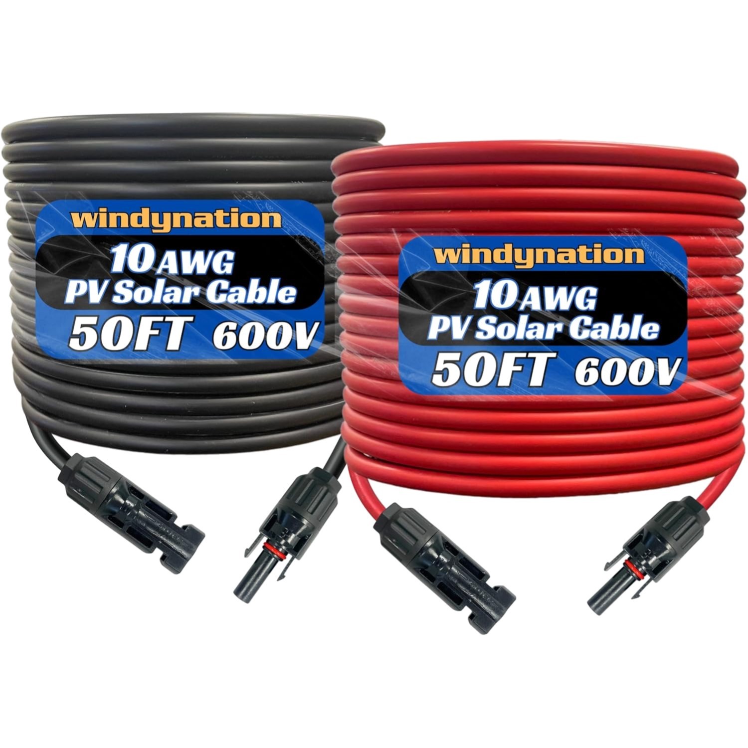 High-Performance 10 AWG Solar Wire – 100FT (50FT Red & Black) with PV Connectors