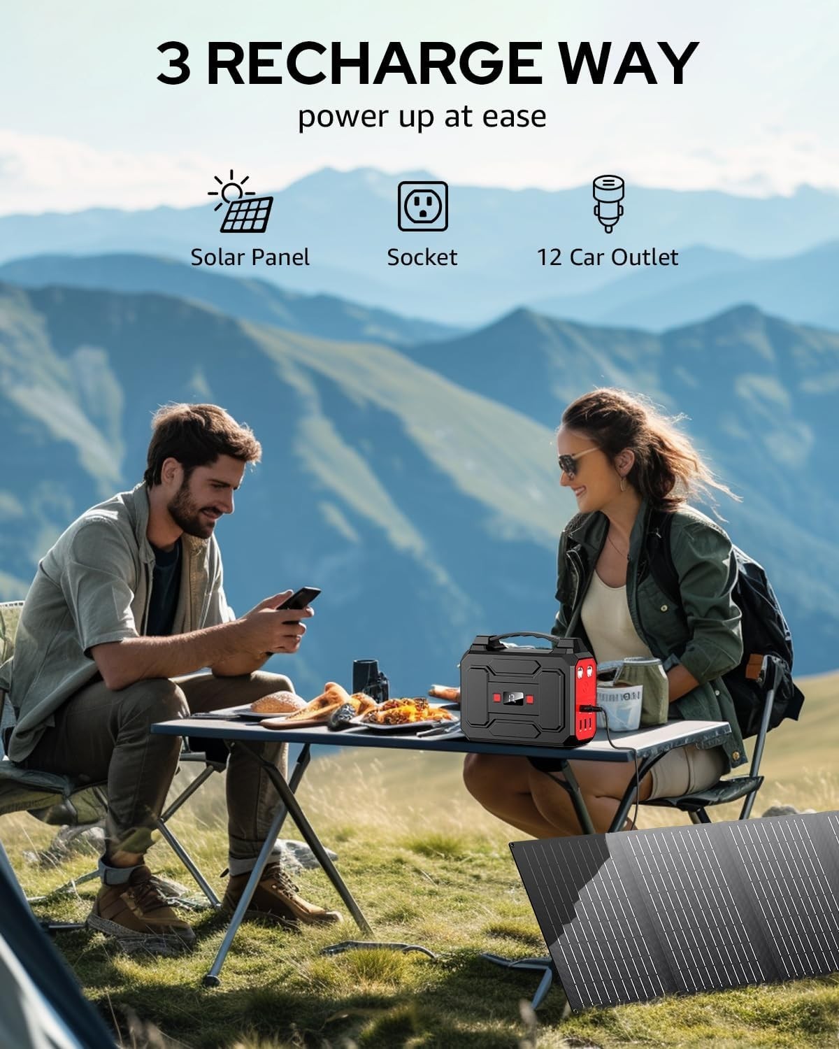 Compact 100W Rated Solar Power Bank with Solar Panels & Multiple Charging Ports