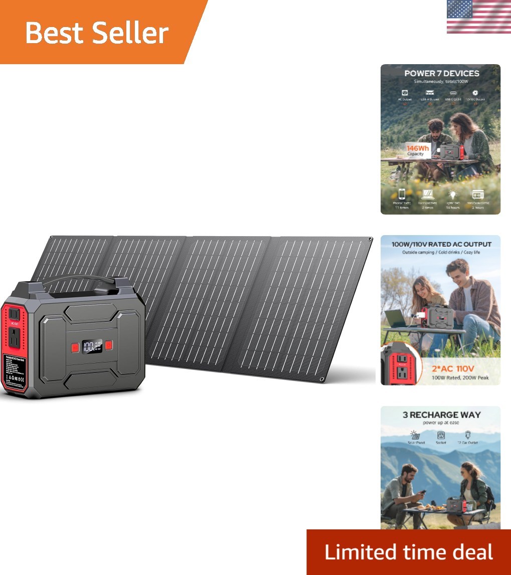 Compact 100W Rated Solar Power Bank with Solar Panels & Multiple Charging Ports