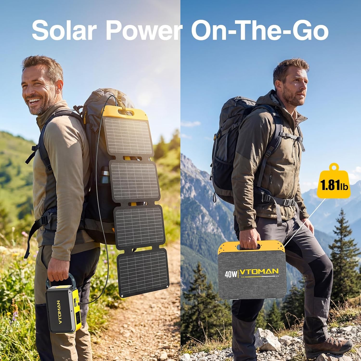 VTOMAN VS40 Portable Solar Panel 40W 13.9V, 25% High Efficiency Foldable Solar
