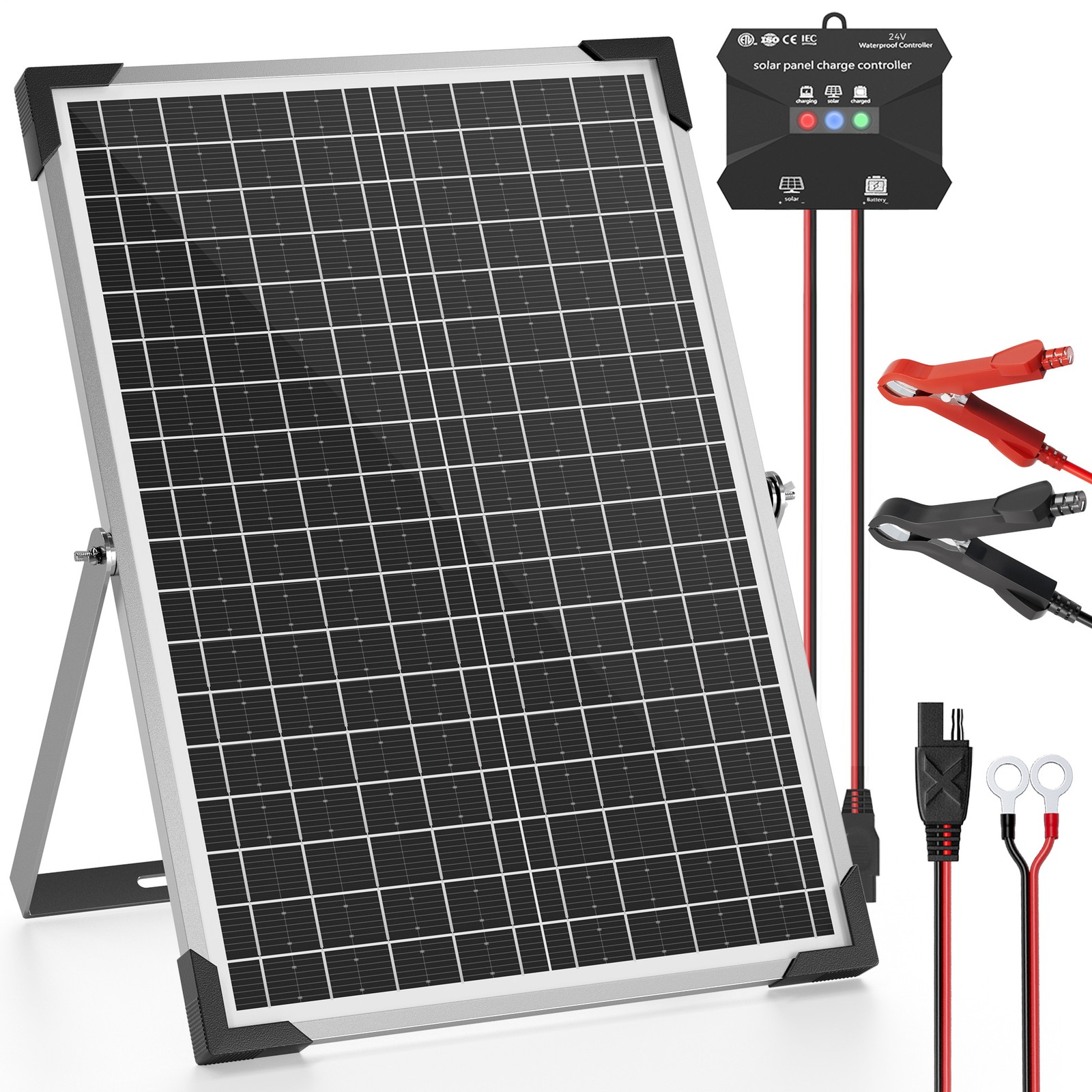 30W 24V Solar Battery Maintainer with MPPT Charge Controller Adjustable Bracket