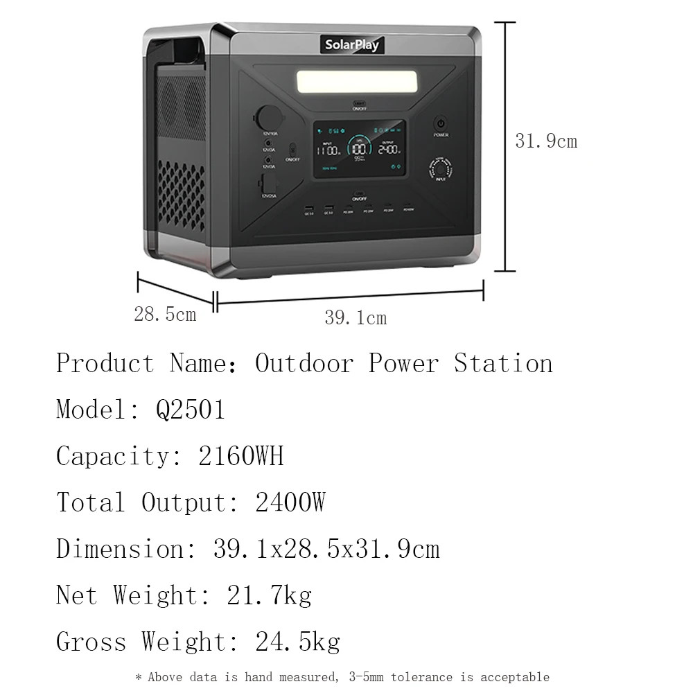 Portable Power Station 2400W 2160WH Lifepo4 Emergency Backup High-Power Power Su