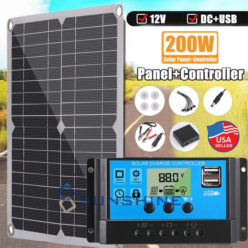 200 Watts Solar Panel Kit 12V 100A Battery Charger with Controller Caravan Boat