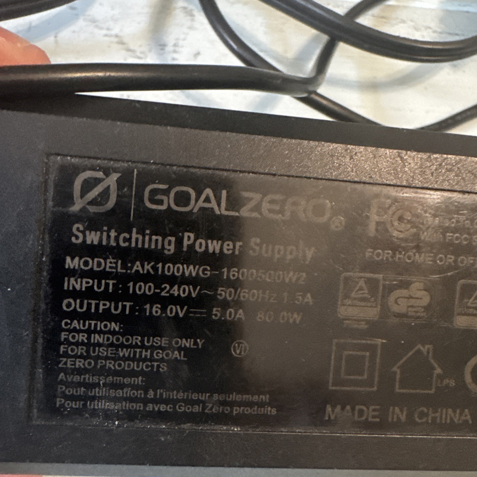 Original Goal Zero AK100WG-1600500W2 16V 5A Power Supply AC Adapter Charger