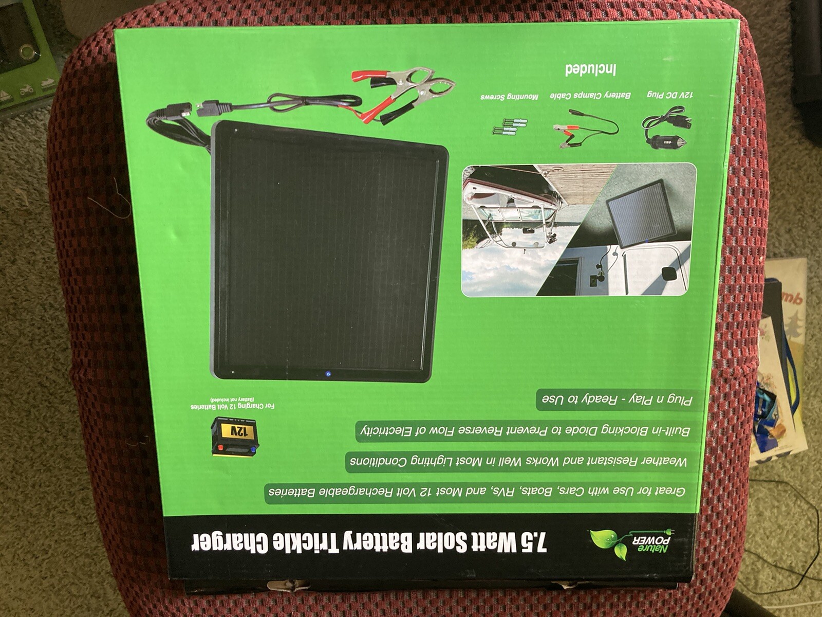 7.5W Amorphous Solar Panel 12V Battery Trickle Charger Outdoor Power Supply P-21