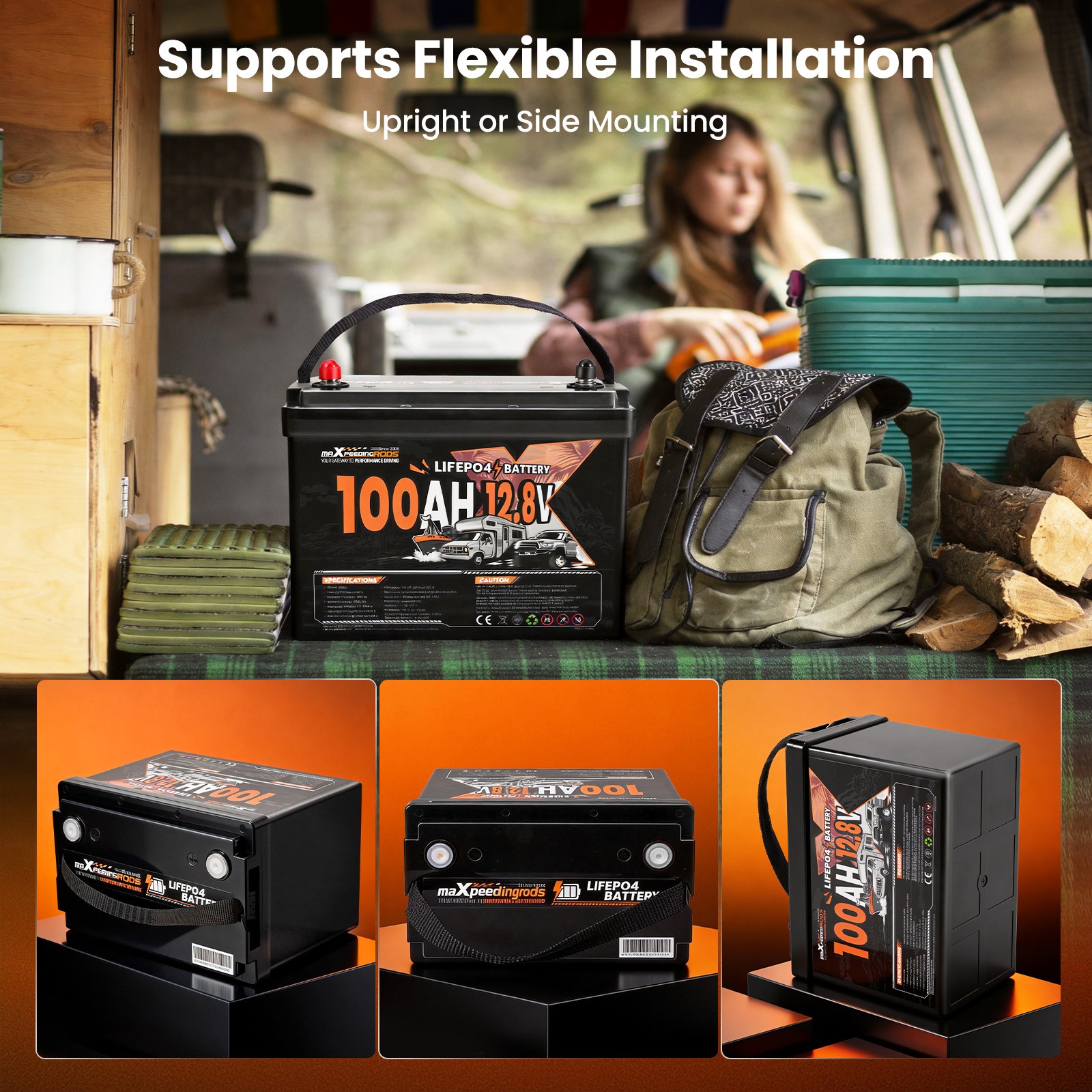 12V 100Ah LiFePO4 Lithium Battery fit for RV Marine Boat Low Temp Protection BMS