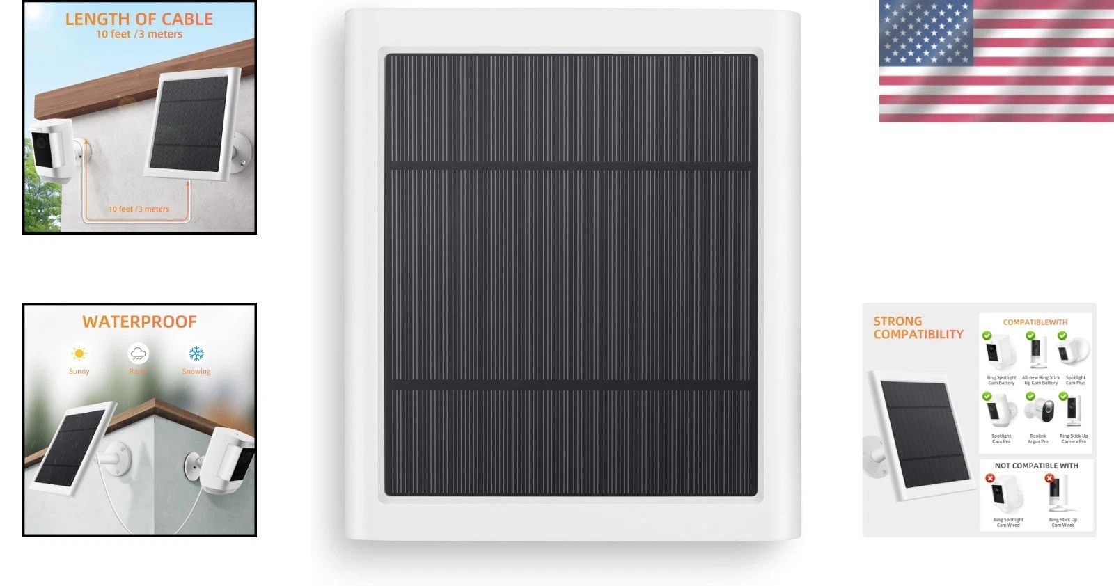 High-Efficiency 4W Solar Charger for Ring Stick Up & Spotlight Cameras