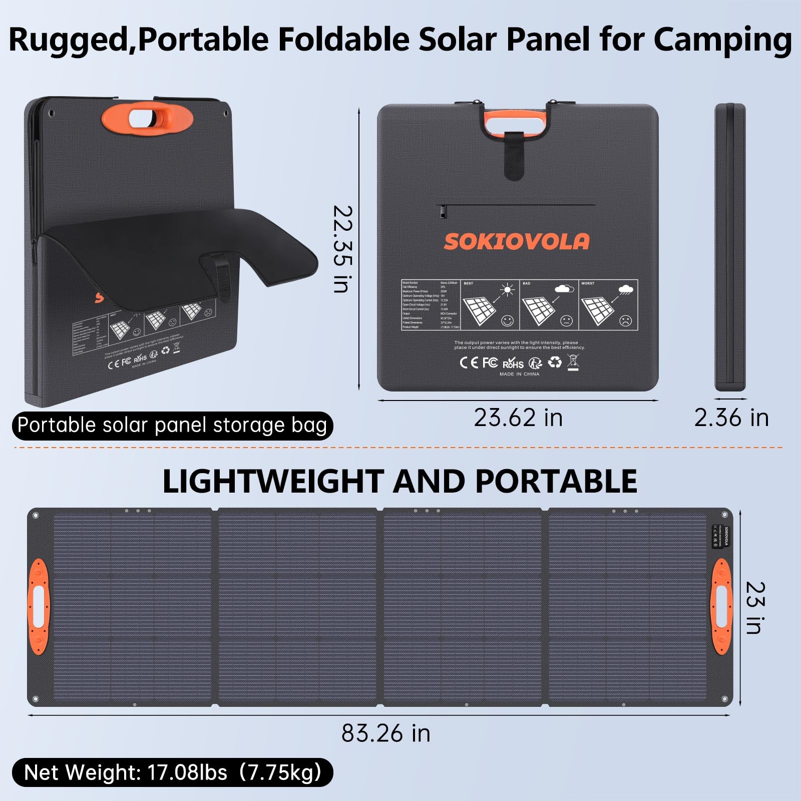 SOKIOVOLA N-Type 16BB 220W Portable Solar Panel for EF/Jackery/Bluetti/Anker …