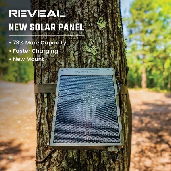 Rugged Solar Panel with Integrated Battery for Reveal Trail Cameras, Easy Setup