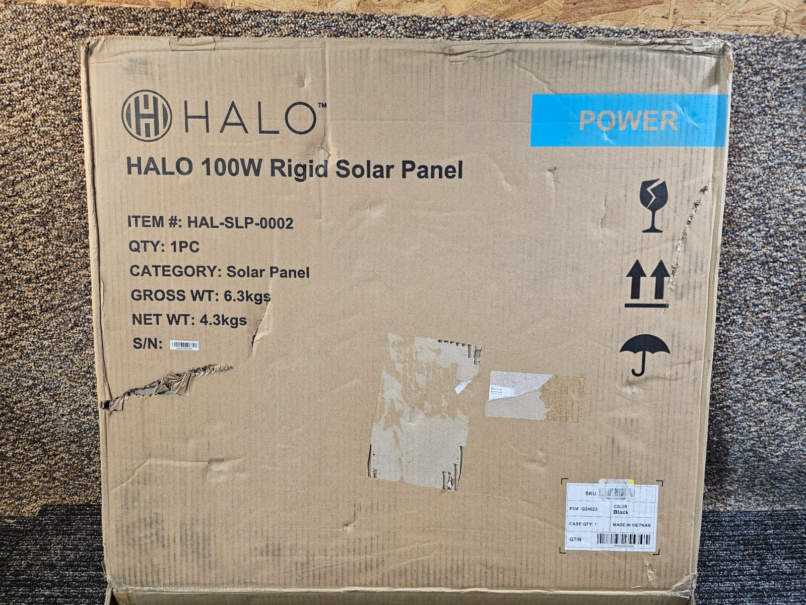 Halo HAL-SLP-0002 100W Portable Solar Panel with Folding Aluminum Frame
