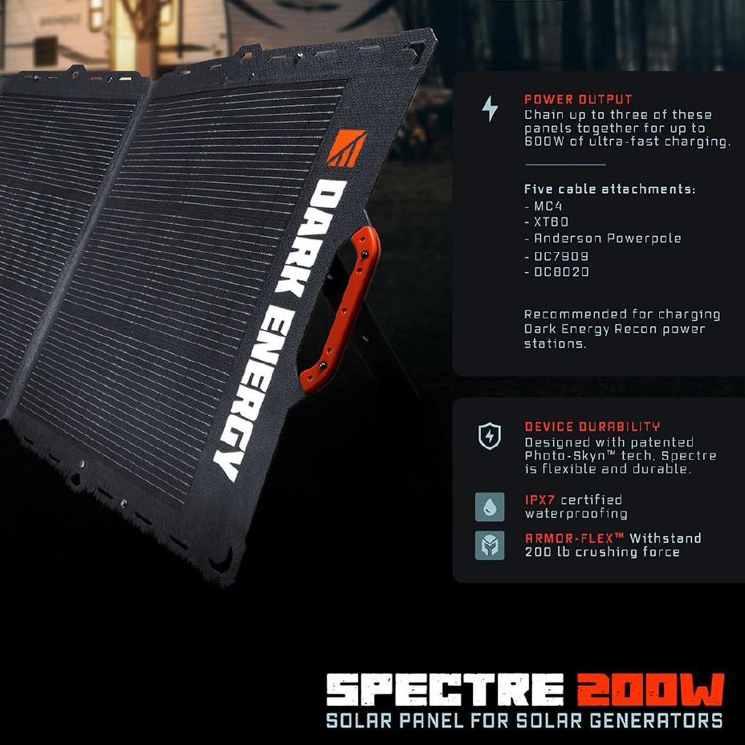 Dark Energy Spectre 200W Solar Panel for Off-Grid Basecamp and Emergency Power