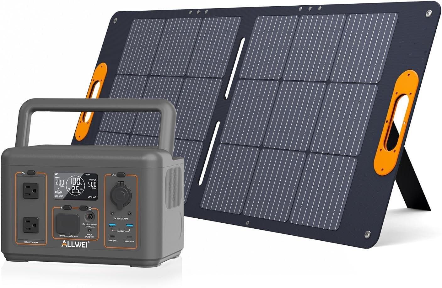 ALLWEI 500W Solar Generator with 100W Solar Panel, 512Wh LiFePO4 Portable Power