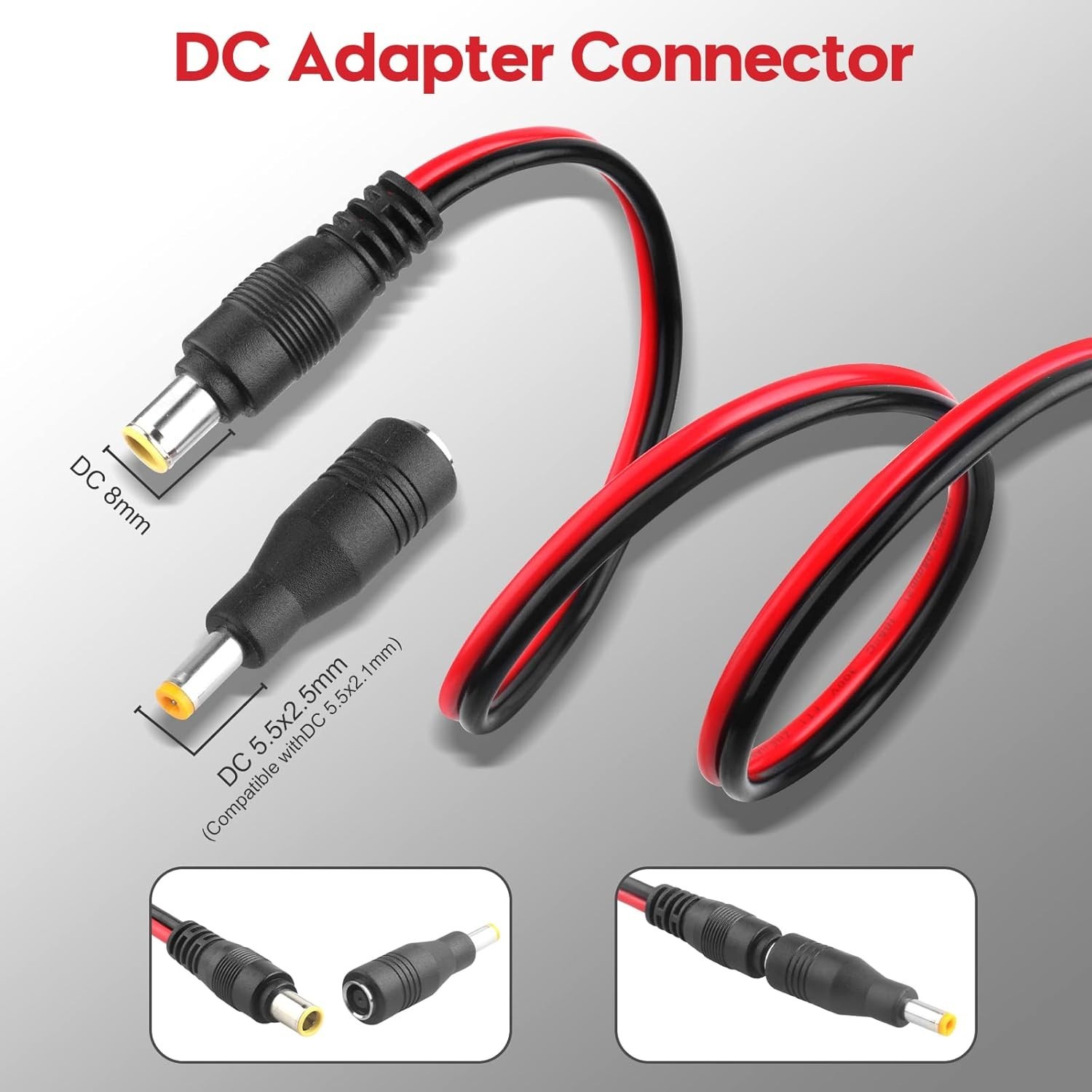 DC 8mm to SAE Connector Adapter 14AWG Cable – Male/Female Solar Charger Cord