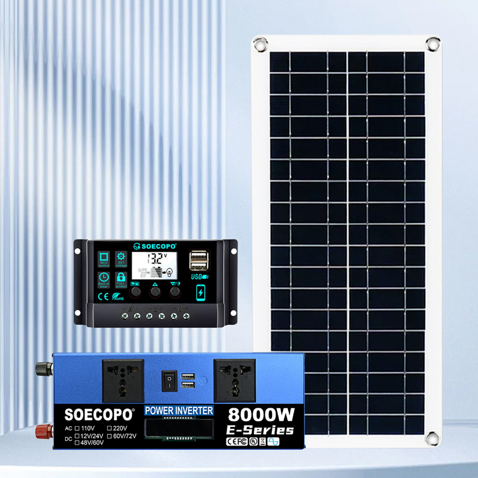 8000W Complete Solar Panel Kit Solar Power Generator 100A Home 110V/220V Syste