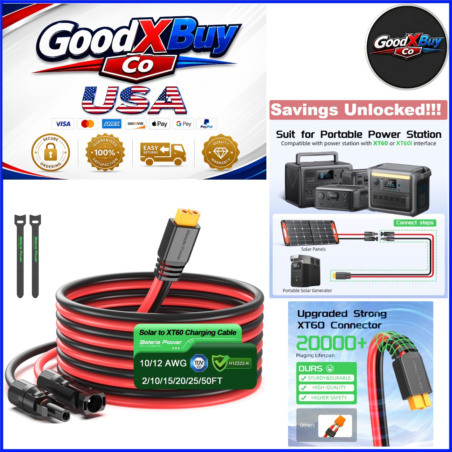 10 Ft Solar to XT60 Extension Cable 12AWG for Power Station, RV, EcoFlow, Ank…