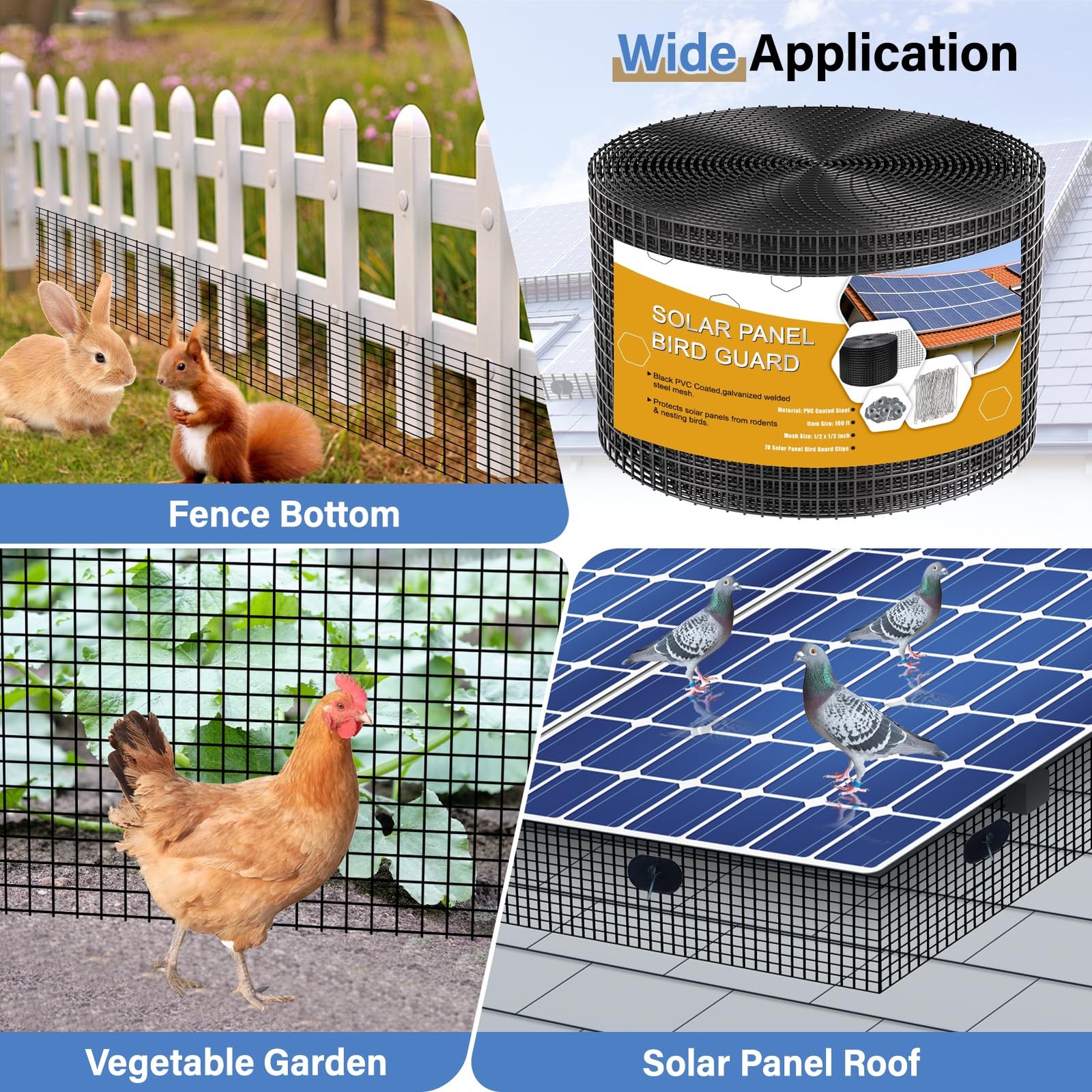 Solar Panel Bird Guard,6in x 100ft Critter 1/2inch mesh 6 in*100FT, Black