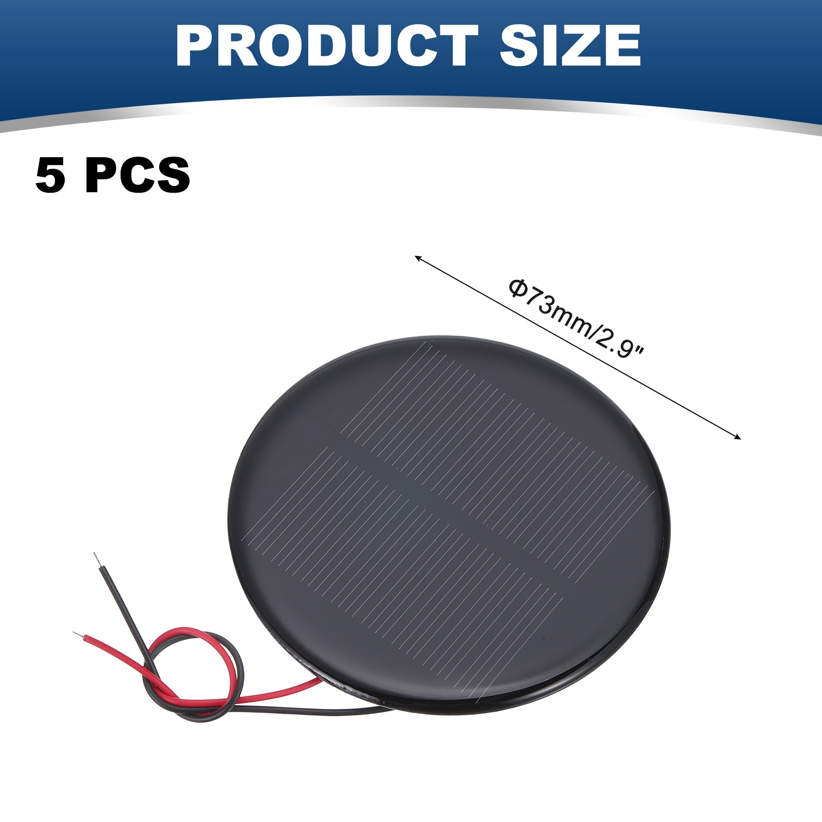 5 Pcs 4V 0.52W 130mA Mini Solar Panels with 2 Cable, 73mm Dia