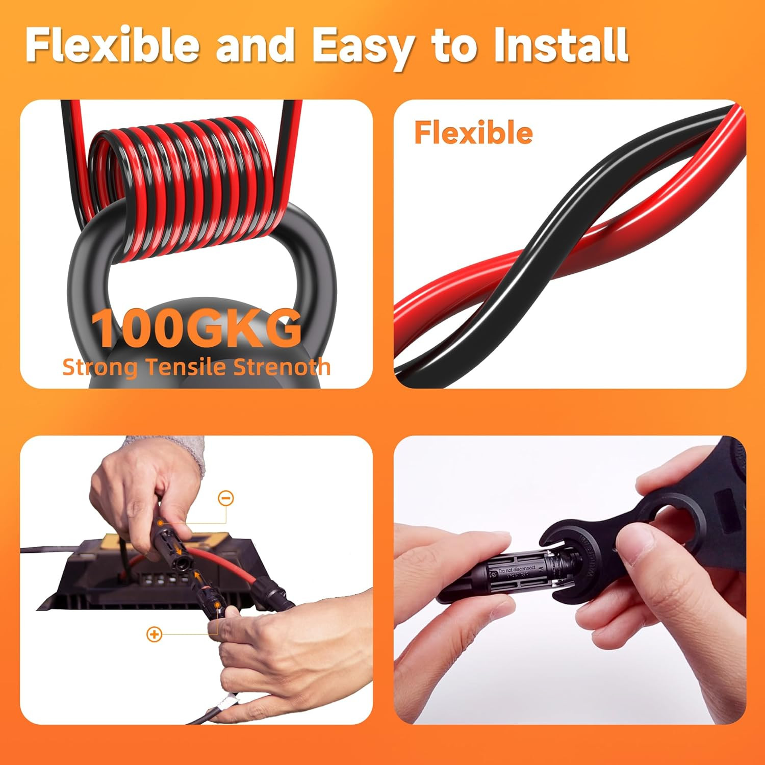Solar Extension Cable 10 Gauge Panels Wire 3Ft 10AWG (6mm²) PV Wires SJZSUNRUN T