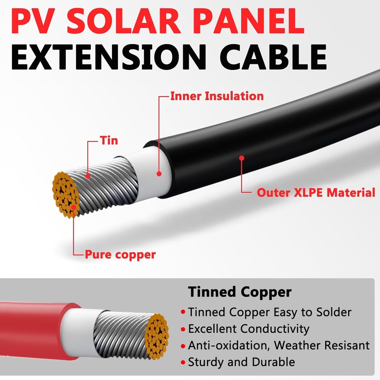2×30 Feet Solar Panel Extension Cable- 10AWG Solar Cable Solar Panel Cable wi…