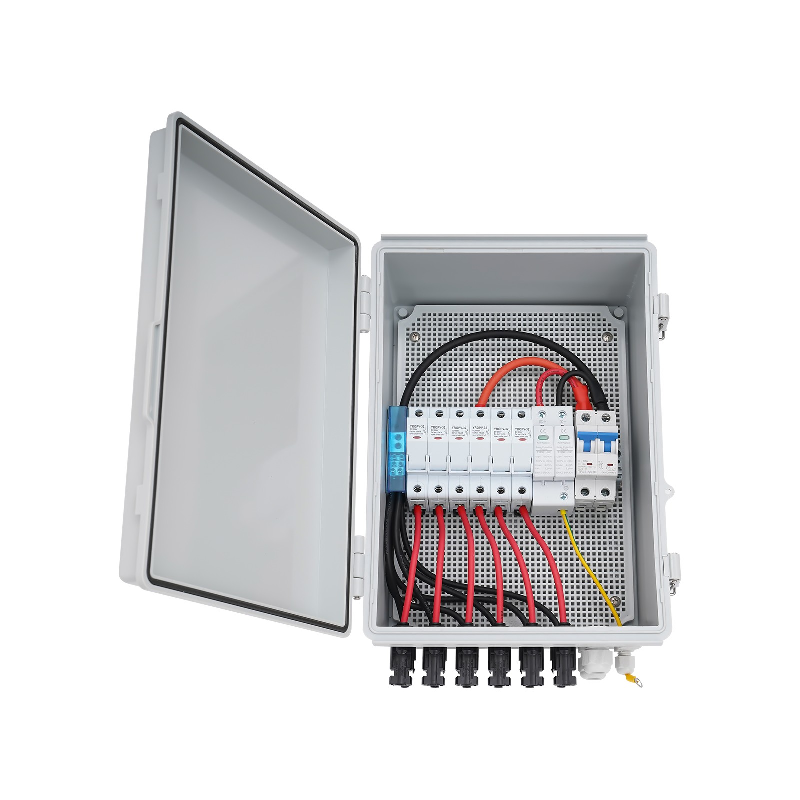 6-String Solar PV Combiner Box New 15A Circuit Breaker For Solar Panel System