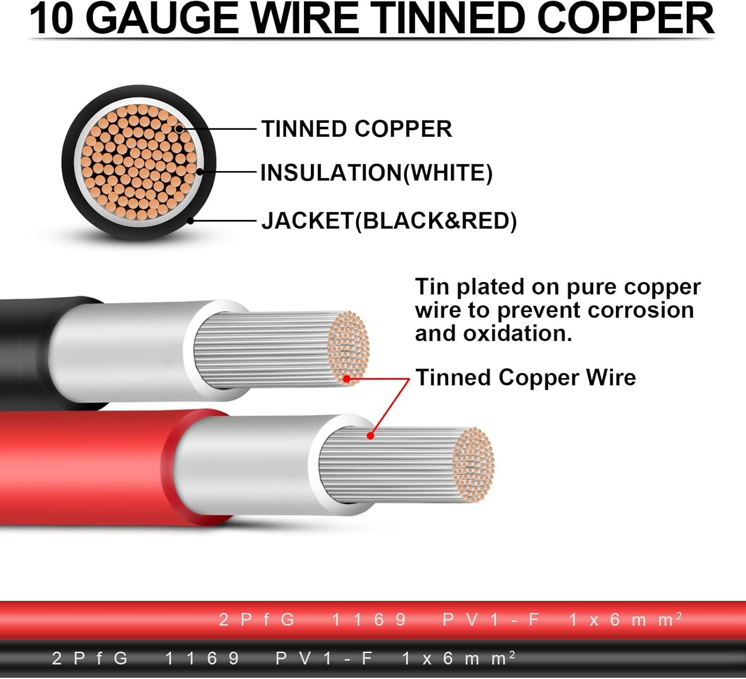 10FT Solar Panel Extension Cable 10AWG – Male/Female Connectors, Waterproof