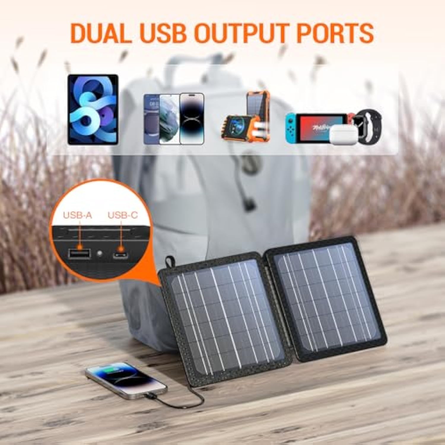 GOODaaa 10W Portable Solar Charger with Dual USB Outputs Efficiency Solar Panel
