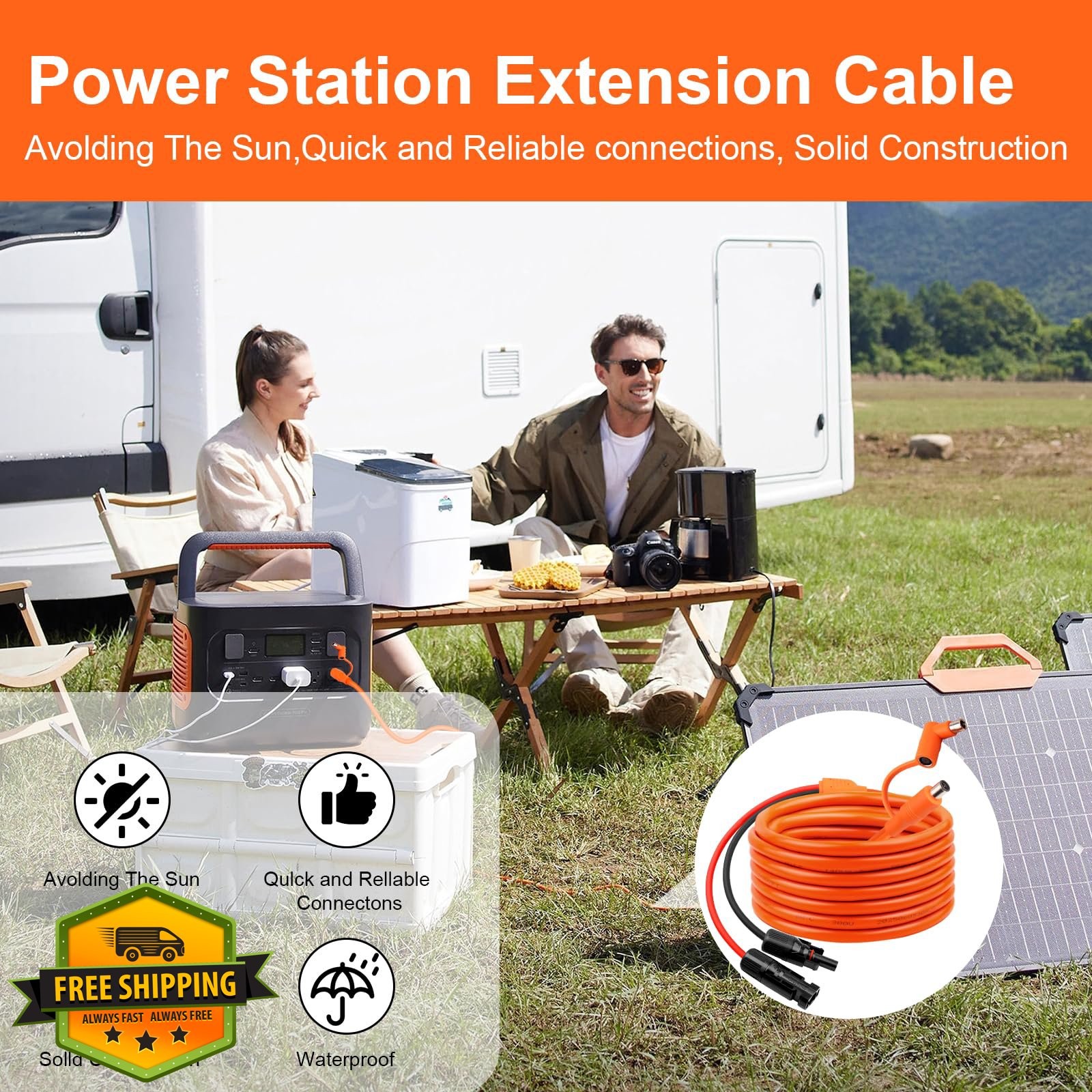 Kimbluth 6FT Solar Panel to DC 8mm Adapter Cable
