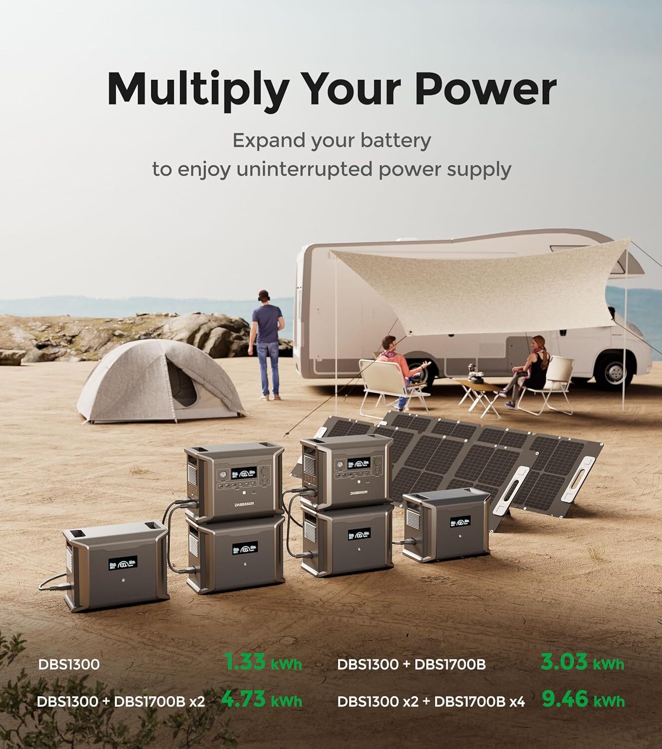 Dabbsson Portable Power Station 1330Wh Solar Generator App Control for Outdoors