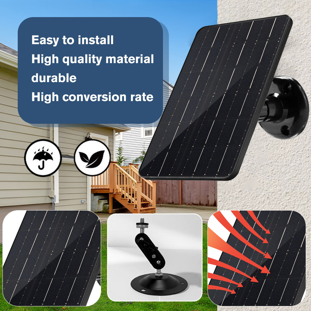 10W 5V Solar Panel for Security Camera,Type C Port Solar Charger w/Cable & Stand