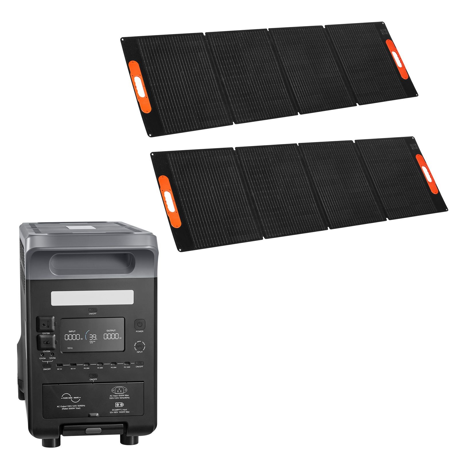 Solar Generator: 3000W 3072Wh LiFePO4 Battery, 15 Ports, Wheels & Handle