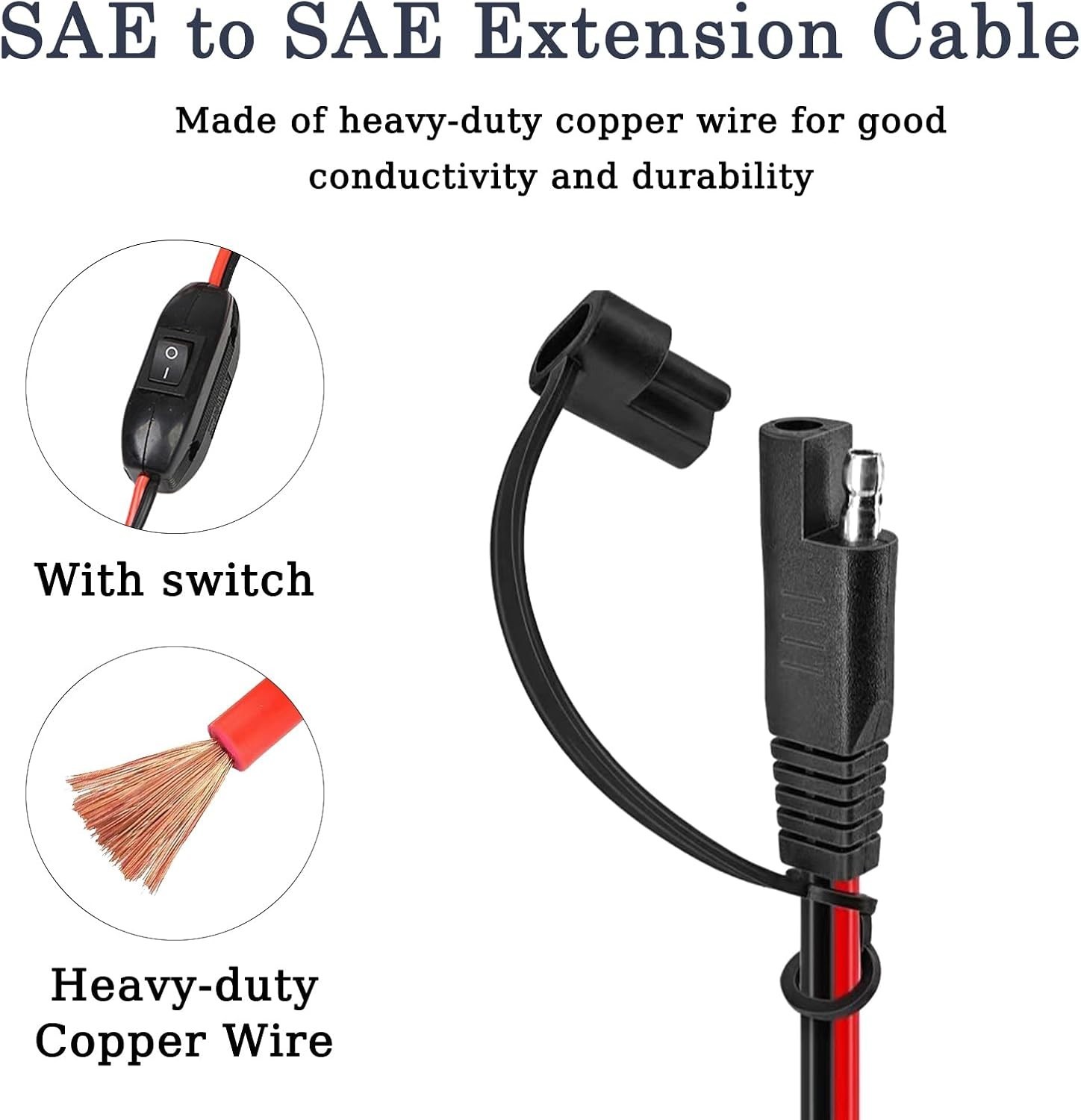 30FT SAE Extension Cable for Solar Panels, Cars, RVs, Boats, 16 AWG