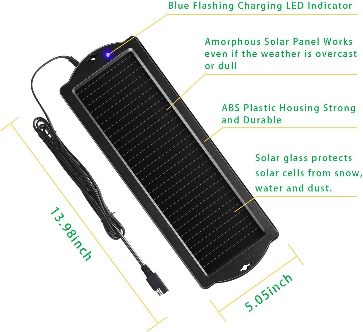 Sunway Solar Car Battery Trickle Charger & Maintainer 12V Solar Panel Power Batt