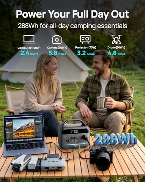 Portable Power Station 600W(1200W Surge) – 288Wh Solar Generator LiFePO4