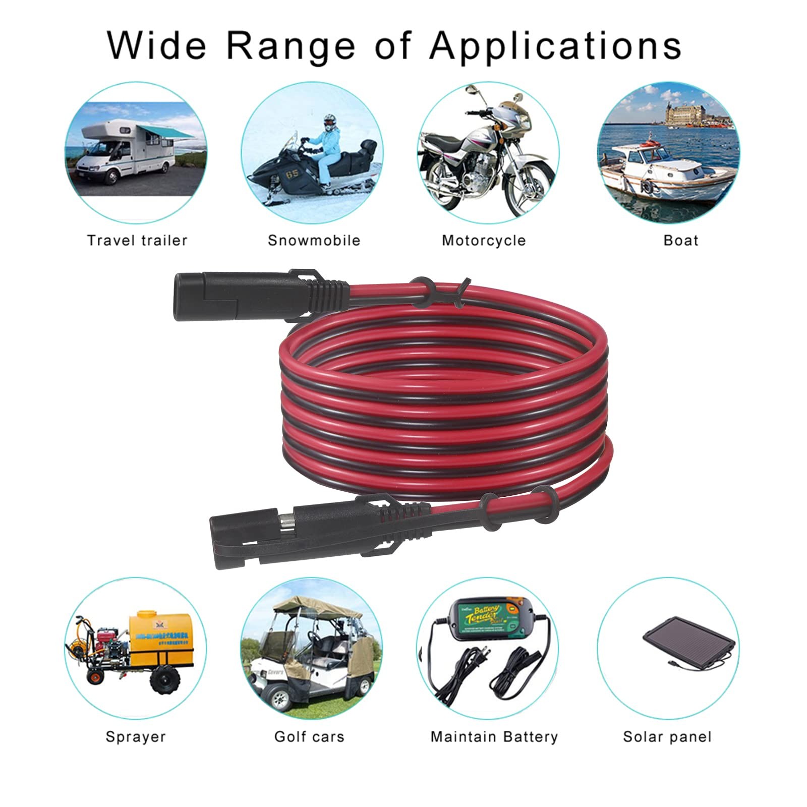 SAE 16AWG Heavy Duty 6FT Battery Charger Extension Cord with Quick Disconnect SA