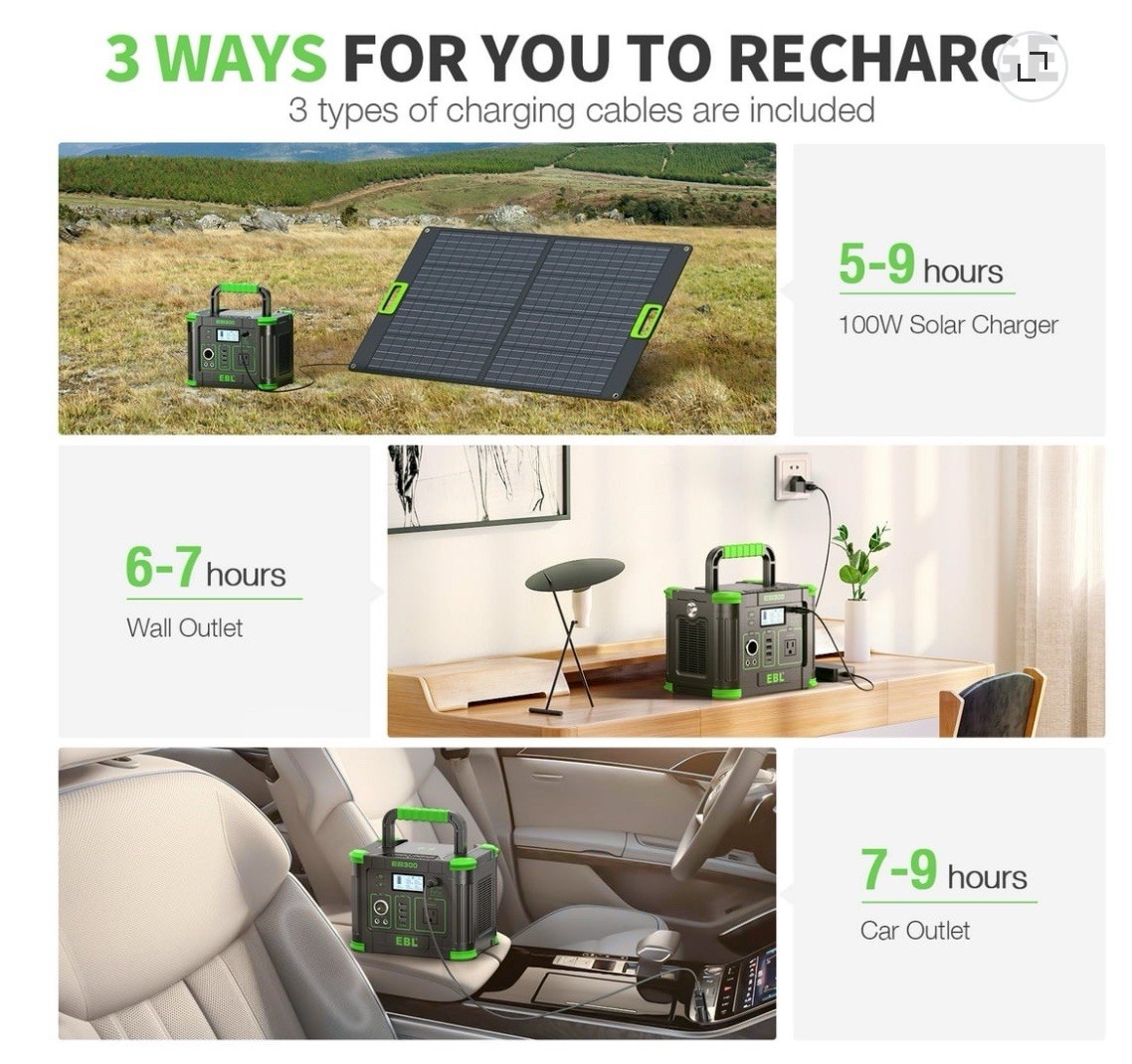 EBL EB300 Portable Power Station 330W (Peak 600W) 288.6Wh Solar Generator