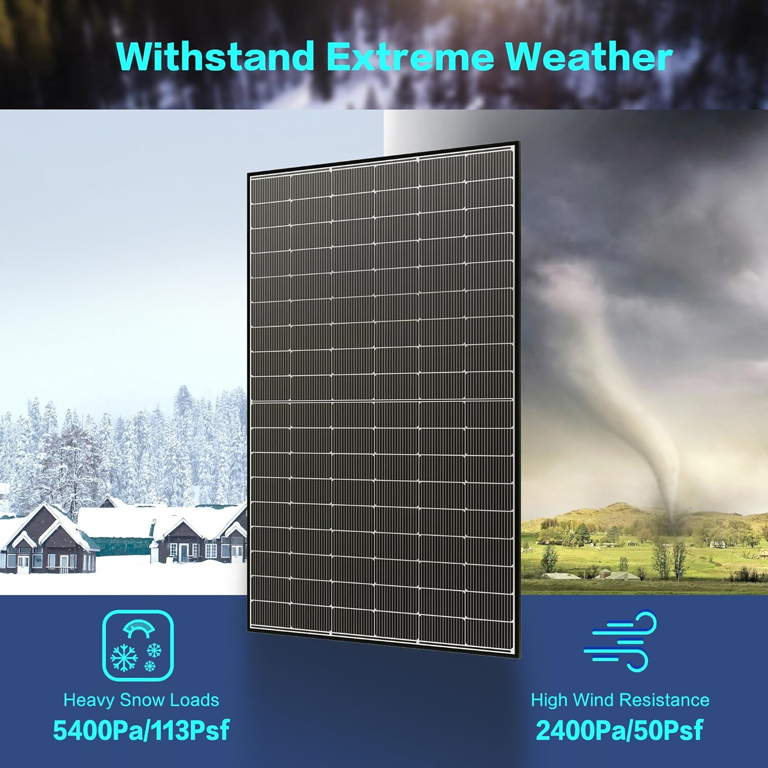 Bifacial 425 Watt Solar Panel, N-Type UL 61730 16BB Solar Panels, 25% High Effic