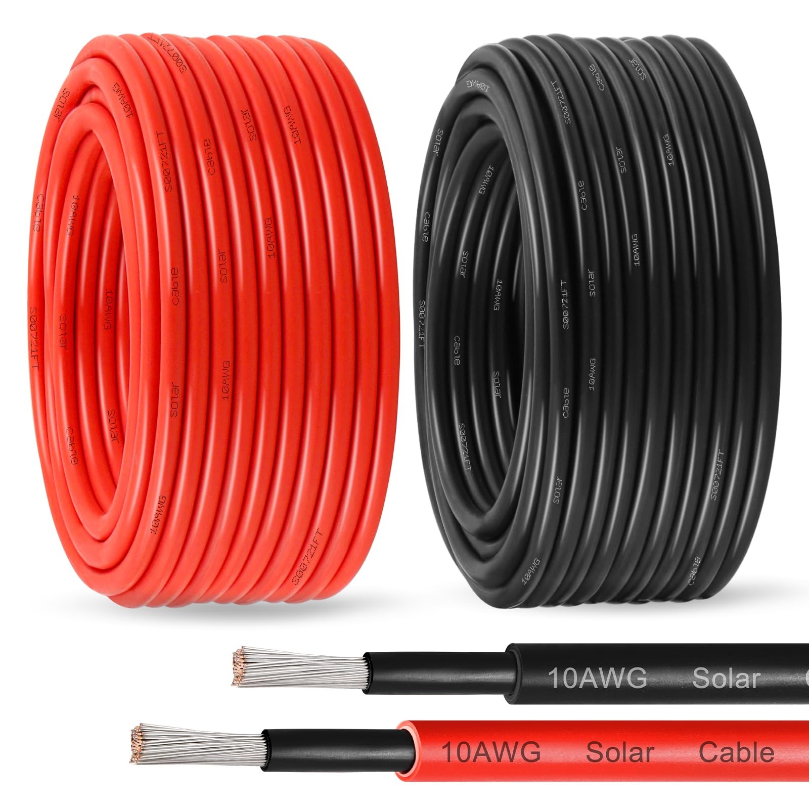 Solar Panel Wire 10 AWG(6mm²) – Extension Cable 10AWG 50FT, Black, Red