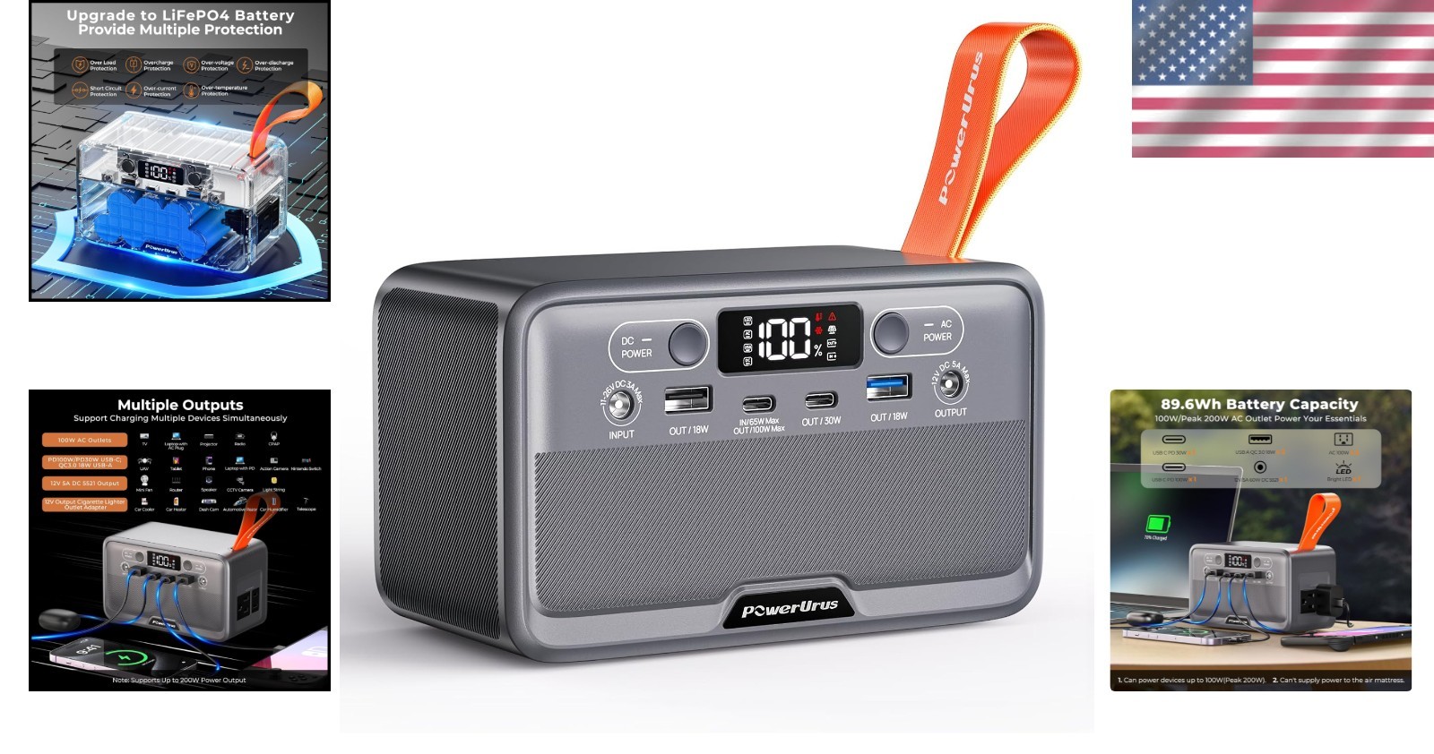 Rechargeable Portable Power Station with High Brightness LED