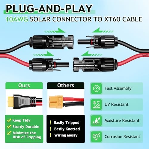 Solar Panel Extension Cable, 10AWG to XT60 Charge Extension Cable, MC4 – MC4