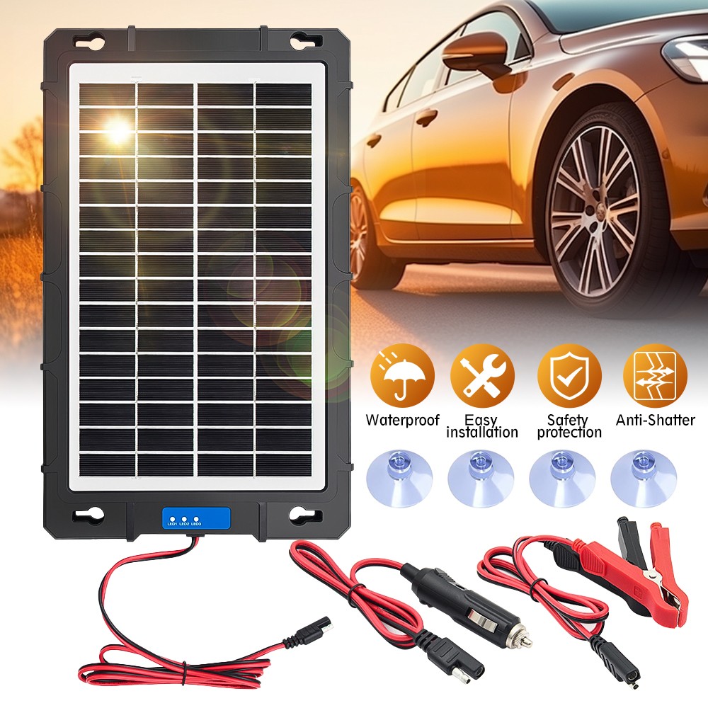 12V Solar Trickle Charger 20W Solar Panel Kit Car RV Trailer Battery Maintainer